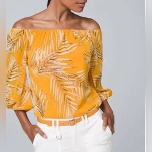 White House Black Market Yellow Off-Shoulder Blouse